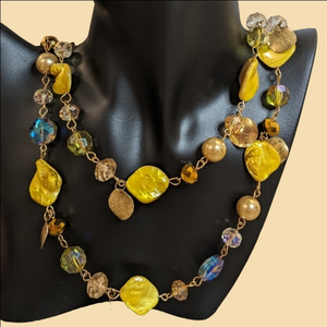Yellow Mother of Pearl &‎ Crystal  Necklace